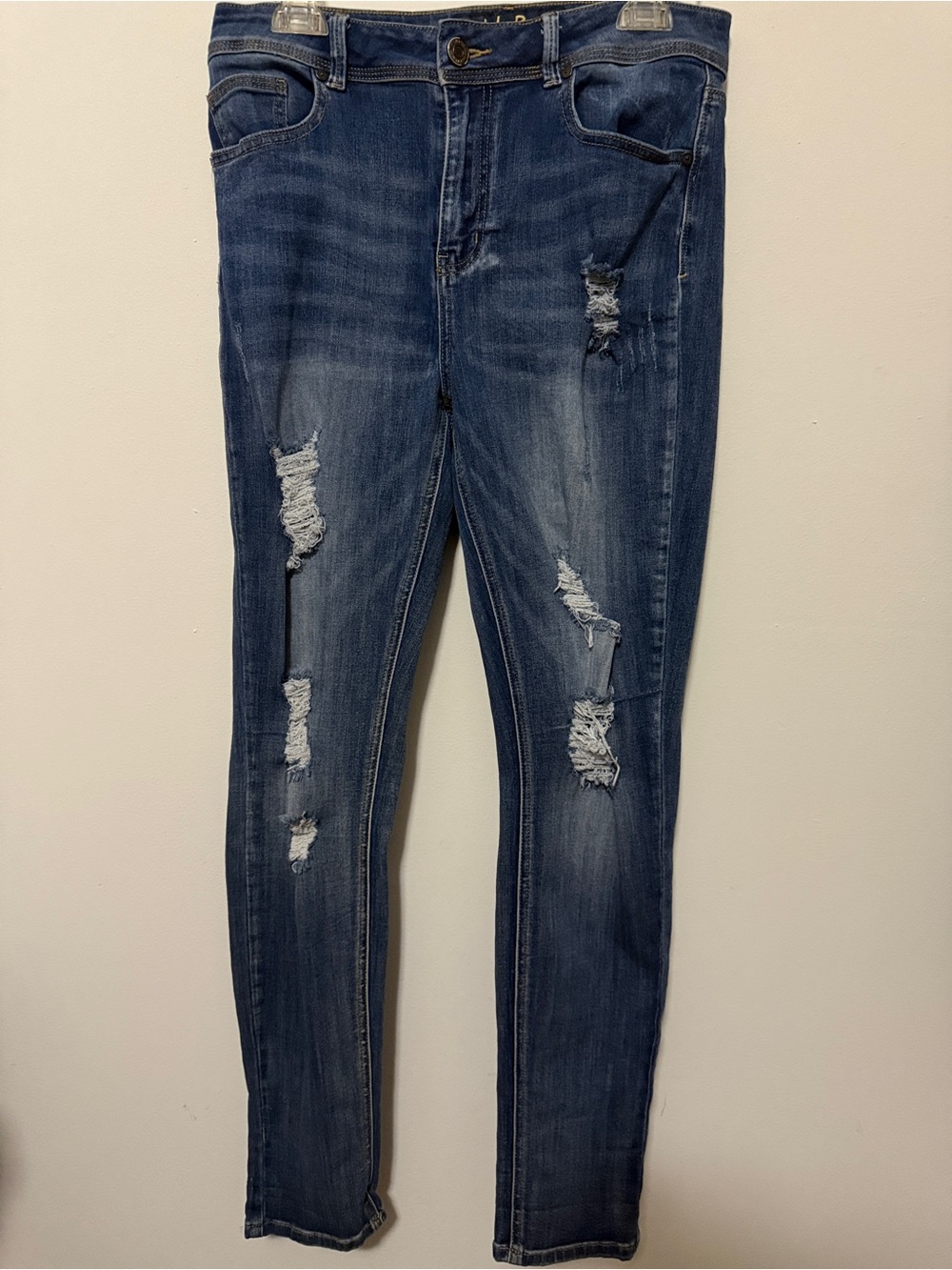 Women’s Indigo Rein Dark Blue Distressed Skinny Jeans-size 13